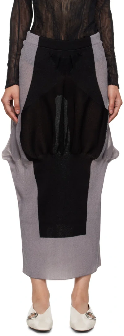 Issey Miyake Gray & Black Shaped Nude Maxi Skirt In 14- Charcoal