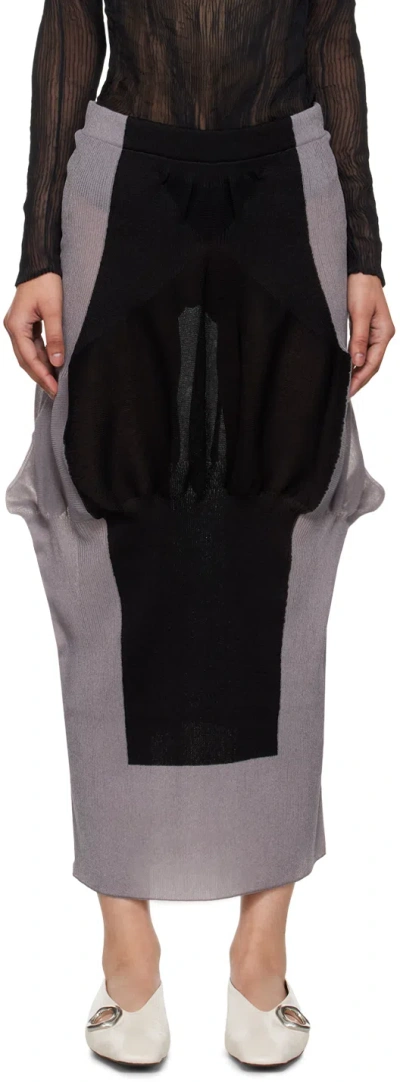 Issey Miyake Grey & Black Shaped Nude Maxi Skirt In 14- Charcoal