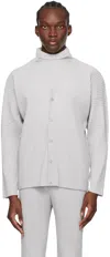 Issey Miyake Ribbed Texture V-neck Cardigan Pockets In 11-light Gray