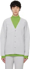 Issey Miyake Ribbed Texture V-neck Cardigan Pockets In 11-light Gray
