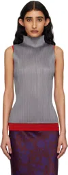 Issey Miyake Pleated Sleeveless Tank Top In 12 Gray