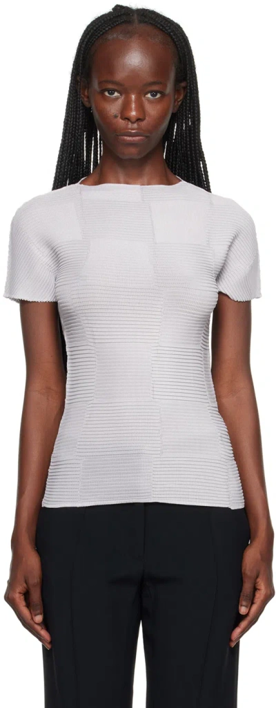 Issey Miyake Gray Checkered Pleats T-shirt In 11-light Gray