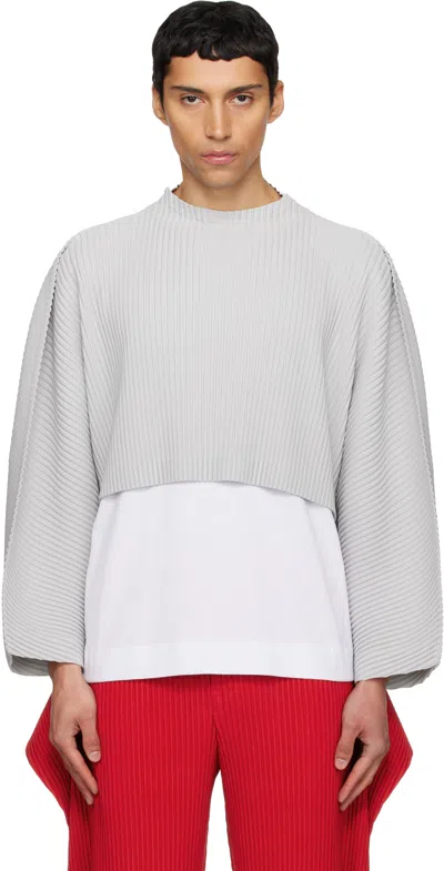 Issey Miyake Ns Lt Gray High-neck Cropped Knitted Top In White