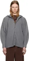 Issey Miyake Gray Heather Pleats Hoodie In 12-gray