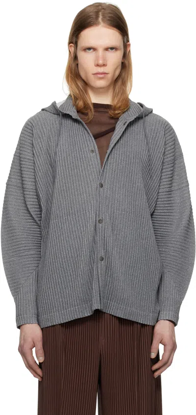 Issey Miyake Gray Heather Pleats Hoodie In 12-gray