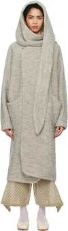 Issey Miyake Gray Raw Wool Loop Yarn Coat In 11 Light Gray