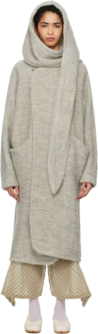 Issey Miyake Gray Raw Wool Loop Yarn Coat In 11 Light Gray