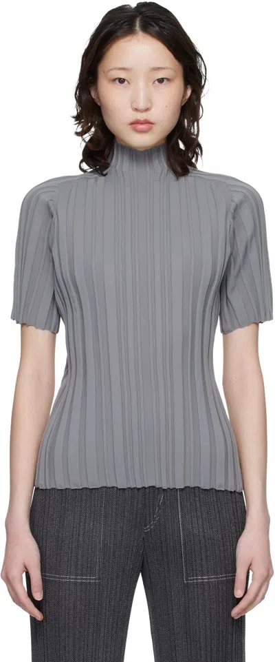 Issey Miyake Ribbed Knit Turtleneck Sweater In Gray