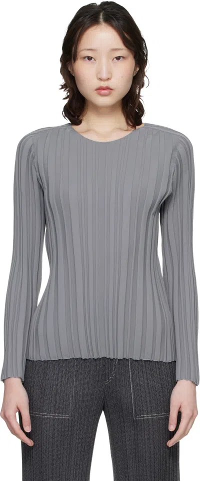 Issey Miyake Gray Rib Knit Top