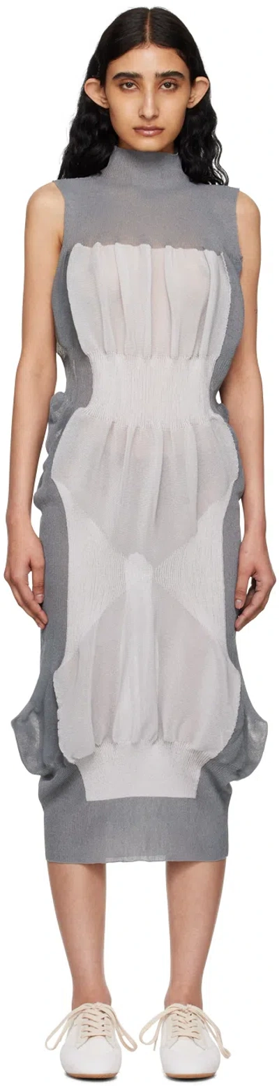 Issey Miyake Gray Shaped Nude Midi Dress In 12- Gray