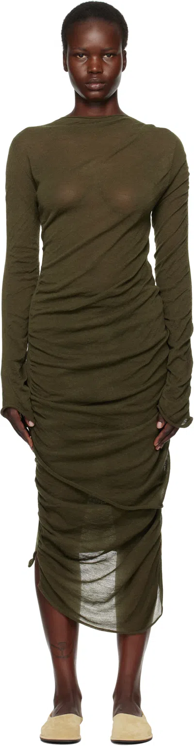 Issey Miyake Green Ambiguous Wool Midi Dress In 68 Misty Green