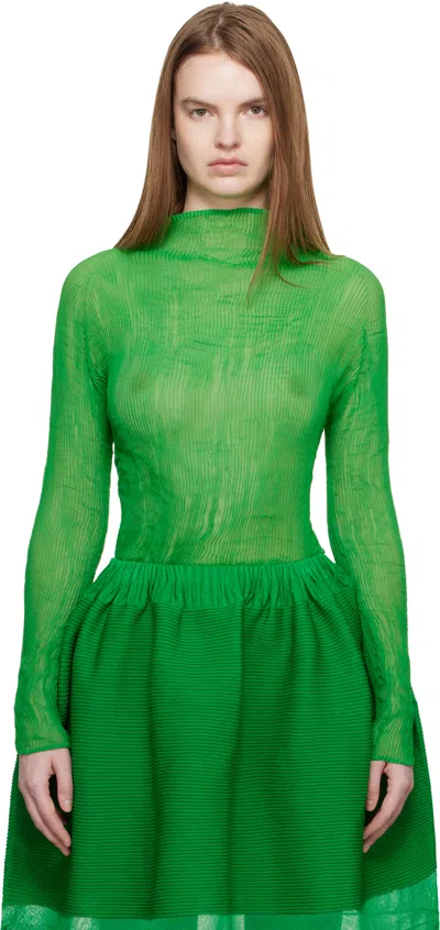 Issey Miyake Green Chiffon Twist 3 Top