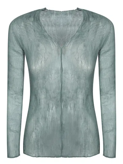 ISSEY MIYAKE GREEN CHIFFON TWIST TOP