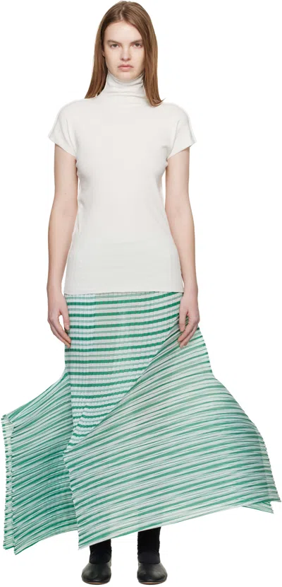Issey Miyake Green Generic Stripes Machine Pleats Midi Skirt In White