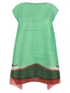 Issey Miyake Cap Sleeves Textured Fabric Dress In Green