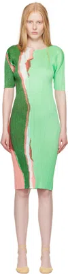 Issey Miyake Green Grainy Colors Midi Dress In Green
