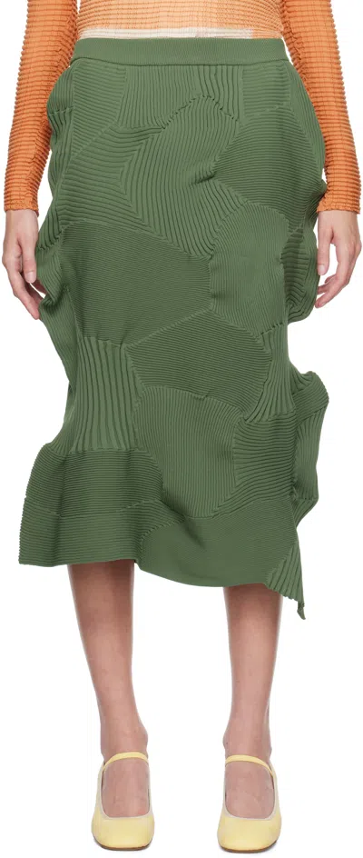 Issey Miyake Kone Kone Textural Ribbed Skirt In Green