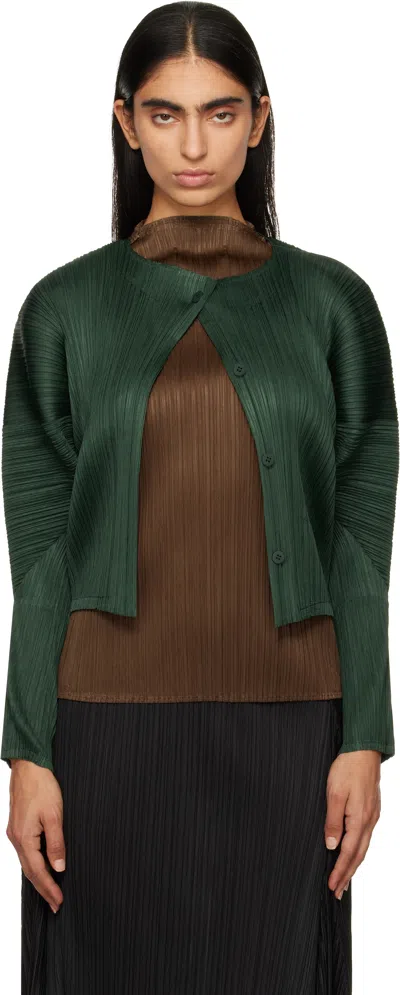 Issey Miyake Green Monthly Colors October Cardigan In 68 Deep Green