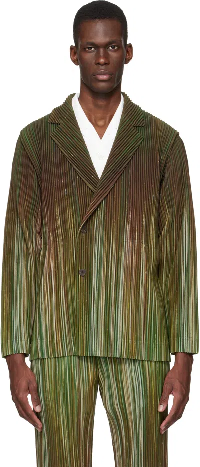 Issey Miyake Green Paint Brush Close-up Blazer In Multi
