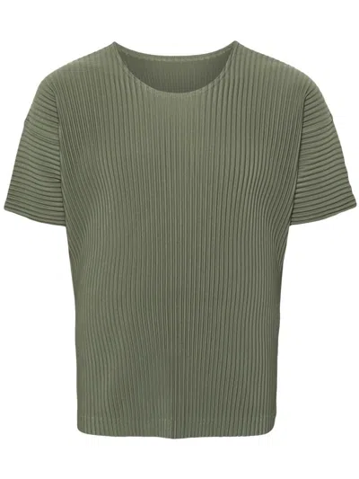 Issey Miyake Short-sleeve Pleated T-shirt In Green