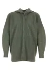 Issey Miyake Hooded Sweatshirt With Ribbed Texture And Long Sleeves In Khaki