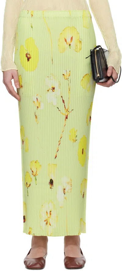 Issey Miyake Green Pressed Flora Pleats Midi Skirt In 97 Pytalos