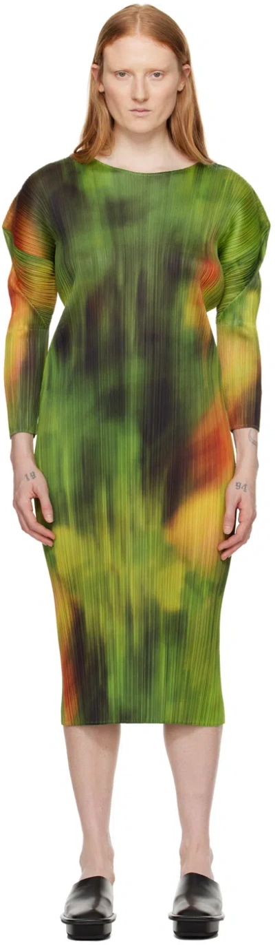 Issey Miyake Green Printed Maxi Dress In 58 Spinach