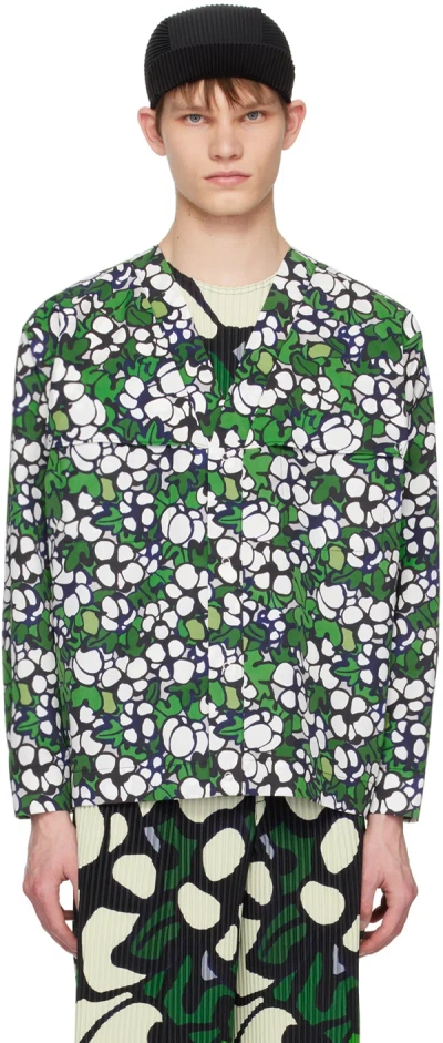 Issey Miyake Green Printed Shirt In 01-white