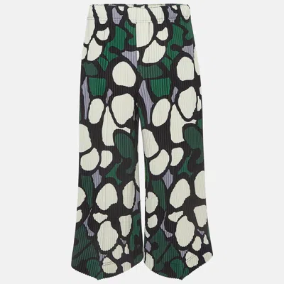 Pre-owned Issey Miyake Green Printed Stretch Crepe Pleated Trousers M