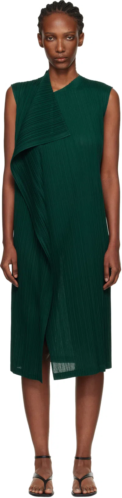 Issey Miyake Green Ramie Pleats Maxi Dress