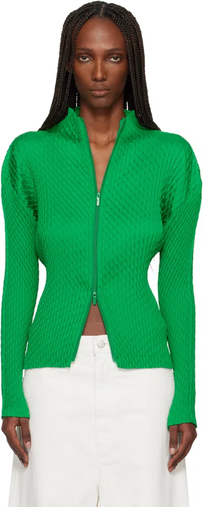 Issey Miyake Green Sleek Pleats Cardigan