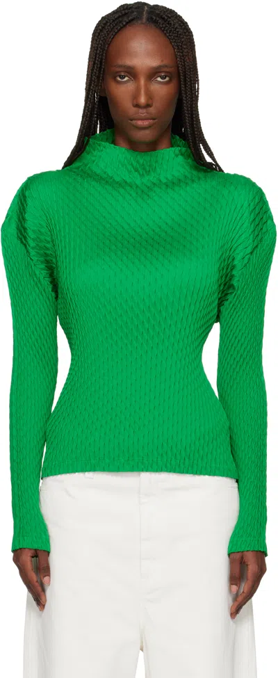 Issey Miyake Green Sleek Pleats Turtleneck