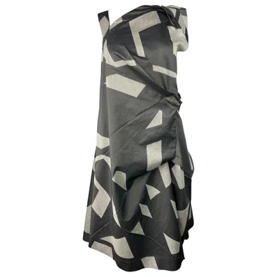 Pre-owned Issey Miyake Grey Cotton Sleeveless Asymmetrical Midi Dress, Size 3 In Gray