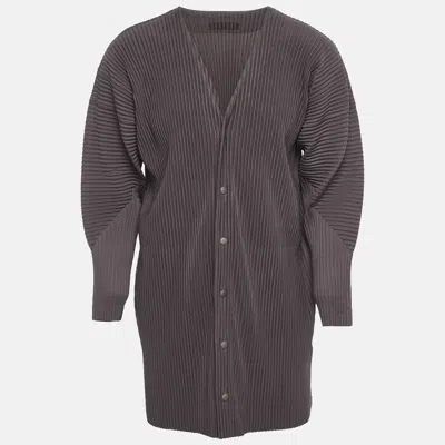 Pre-owned Issey Miyake Grey Synthetic Pleated Cardigan S In Gray