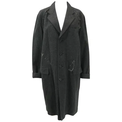 Pre-owned Issey Miyake Grey Wool Coat Trench W White Stitching Pleats