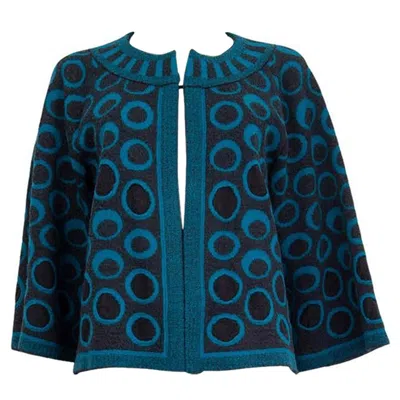 Pre-owned Issey Miyake Haat  Petrol Blue Circle Cardigan Sweater 2 M