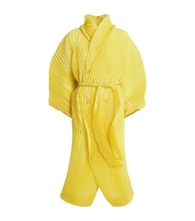 Issey Miyake Hand Pleats Stripe Coat In Yellow