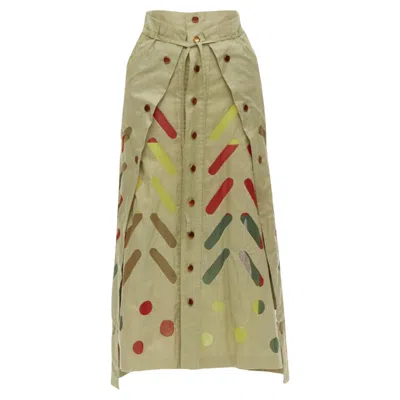 Issey Miyake Hand Stitched Colorful Sheer Panel Skirt In Green