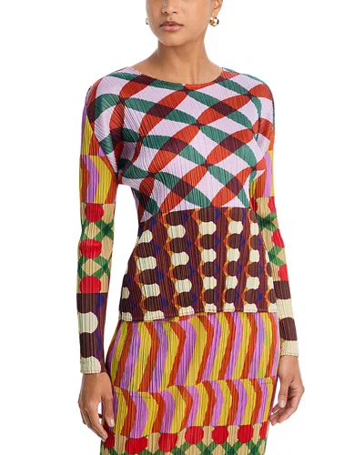 Issey Miyake Harmony Printed Long Sleeve Top In Multi