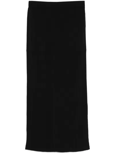 Issey Miyake Black Hatching Midi Skirt In 15 Black