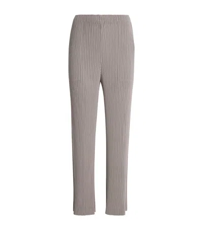 Issey Miyake Hatching Pleats Straight Leg Trousers In Grey