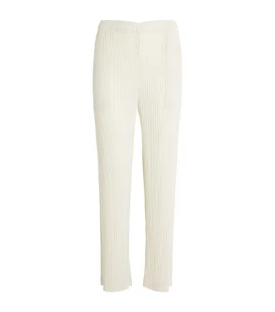 Issey Miyake Hatching Pleats Straight Leg Trousers In Neutral