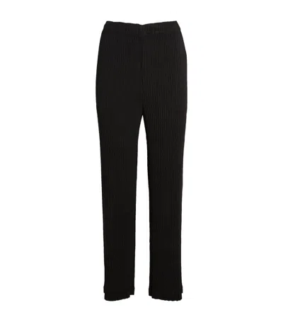 Issey Miyake Hatching Pleats Straight Trousers In Black