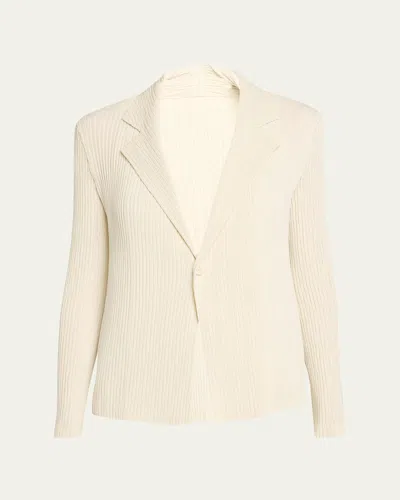Issey Miyake Hatching Plisse Knit Single-breasted Jacket In Neutral