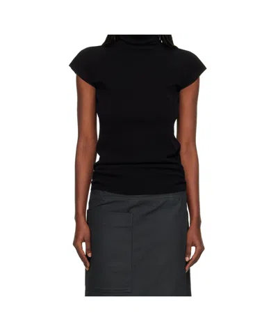 Issey Miyake High-neck Cap Sleeve Knit Sweater In Black