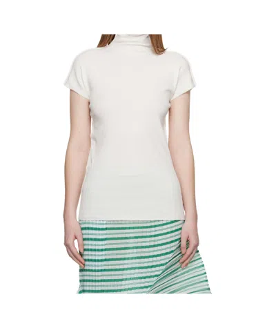 Issey Miyake High-neck Cap Sleeve Knit Sweater In White