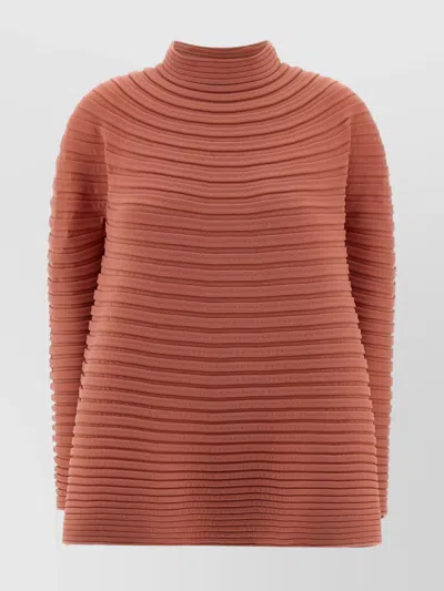 ISSEY MIYAKE HIGH NECK LONG SLEEVE RIBBED KNIT TOP
