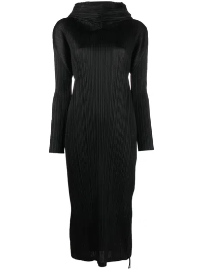 Issey Miyake High-neck Pleated Dress In Black