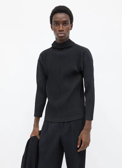 Issey Miyake High Neck Pleated Top In Black