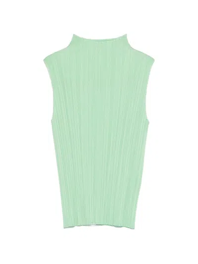 Issey Miyake High Neck Pleated Vest In Green